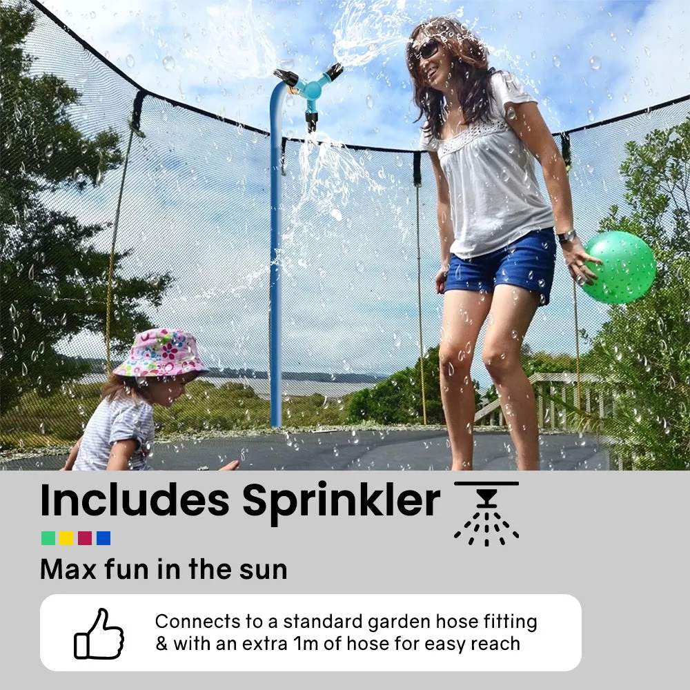 10ft Round Kids Trampoline with Curved Pole Design, Basketball Set and Sprinkler Accessory | Black and Multi-Colour | UP-SHOT