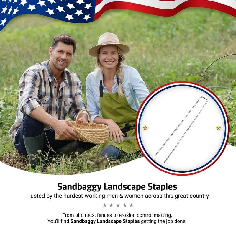 12 in. Heavy Duty Landscape Staples - 37% Thicker - 8 Gauge Galvanized Steel