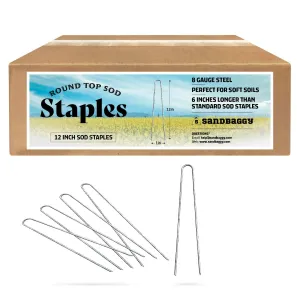 12 in. Heavy Duty Landscape Staples - 37% Thicker - 8 Gauge Steel