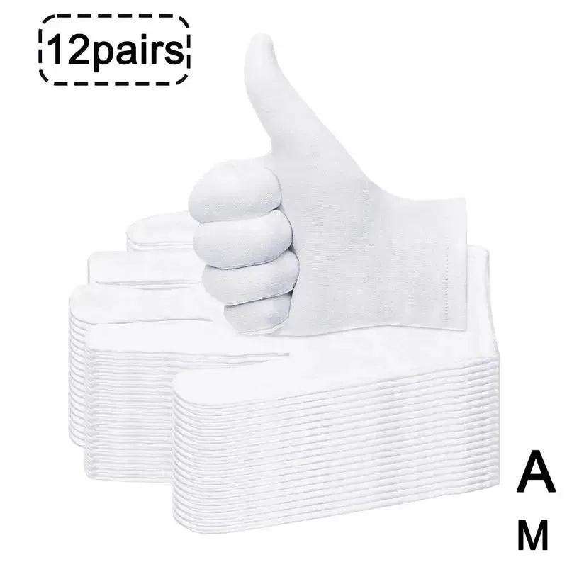 12 Pairs Cotton White Gloves General Purpose Moisturising Lining Gloves S-XL Size