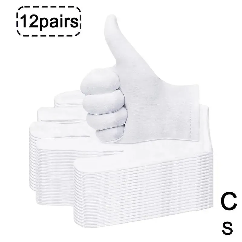 12 Pairs Cotton White Gloves General Purpose Moisturising Lining Gloves S-XL Size