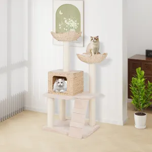 122 cm Cattail Cat Tree with Sisal Scratching Posts Perch Condo and Basket Bed-Beige