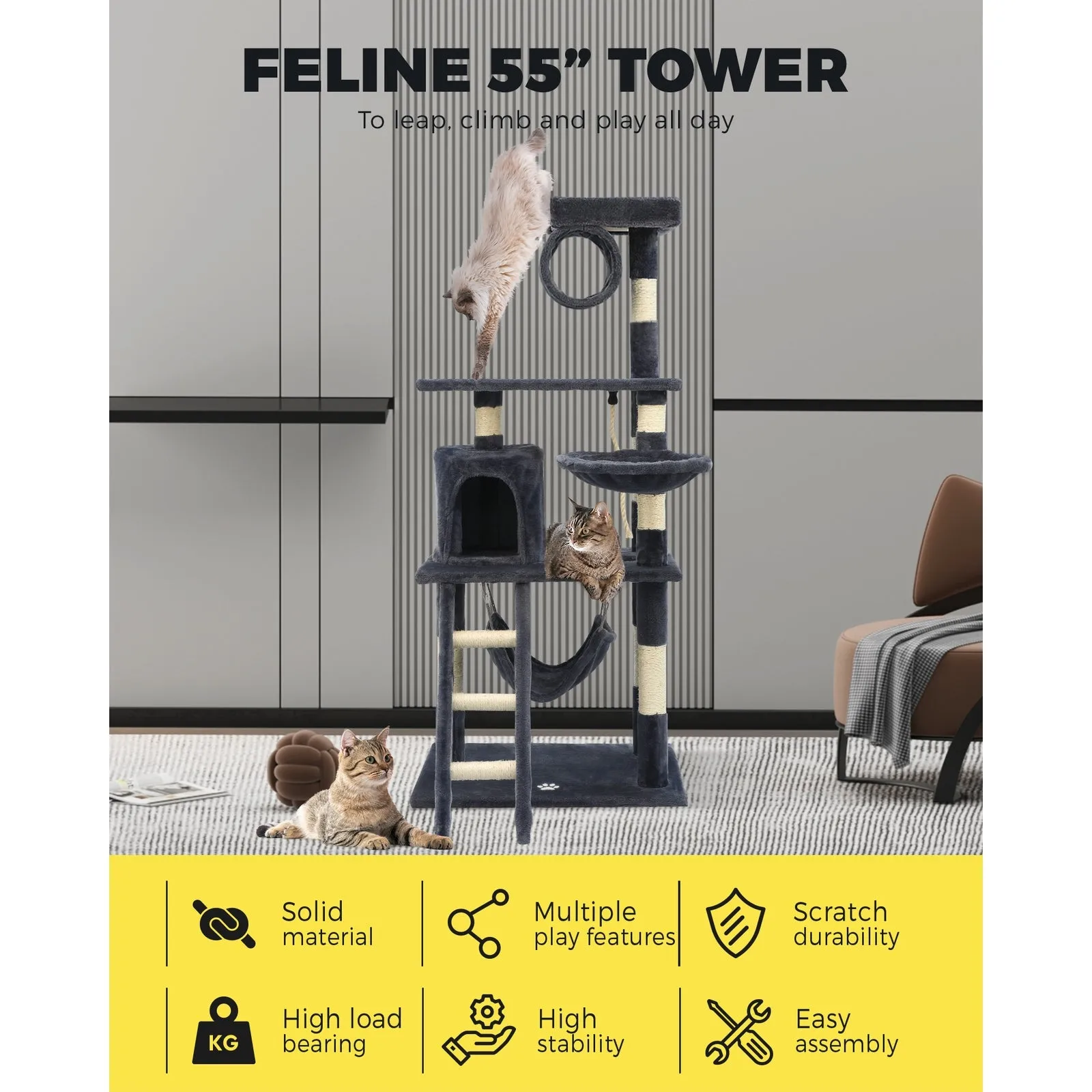 140cm Cat Tree Pet Kitty Scratching Post Scratcher House Furniture Tower Condo