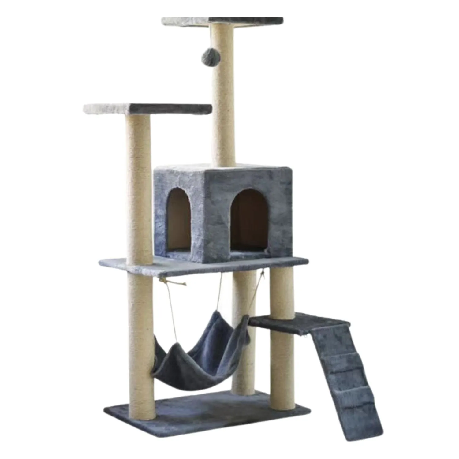 140cm Dark Grey Multi-Level Cat Tree with Sisal and Hammock