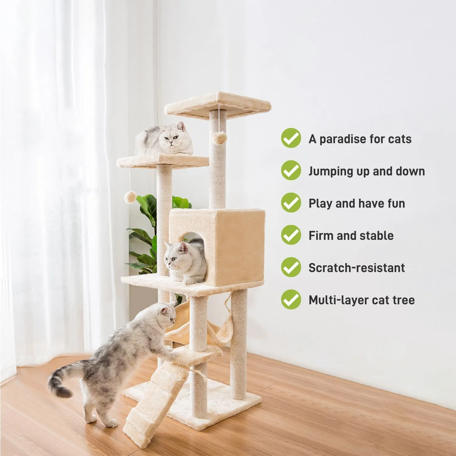 140cm Dark Grey Multi-Level Cat Tree with Sisal and Hammock