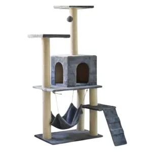 140cm Dark Grey Multi-Level Cat Tree with Sisal and Hammock