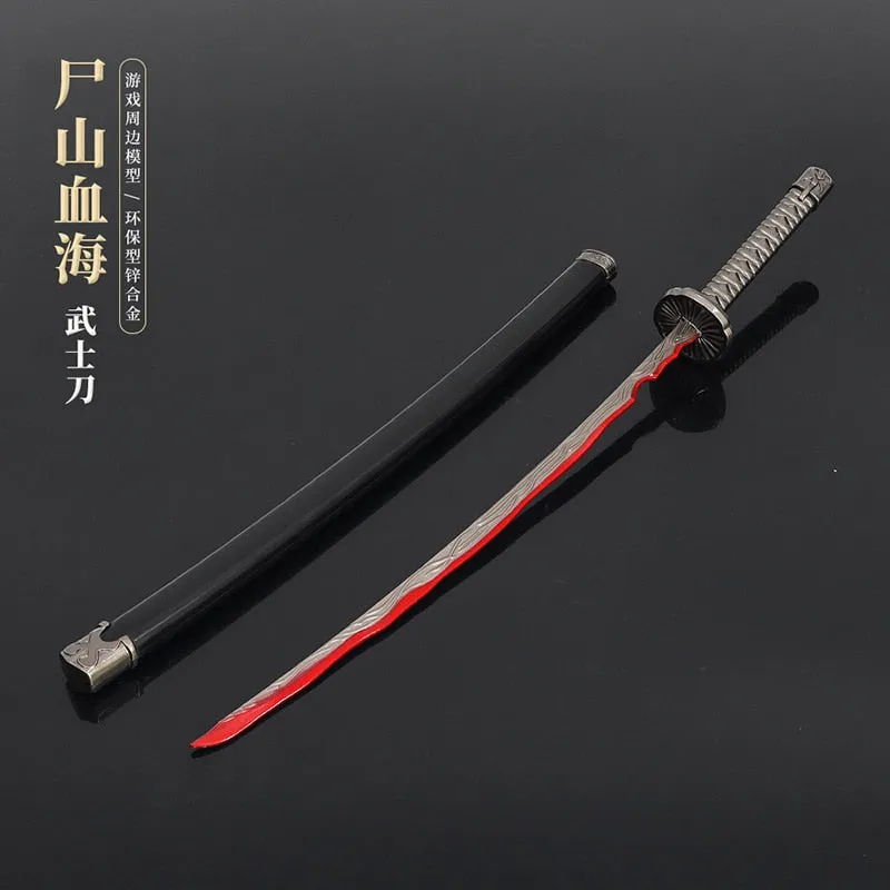26cm Elden Game Ring Peripheral Replica Miniature Weapon Model Samurai Sword Rivers of Blood with Sheath Craft Ornaments for Kid