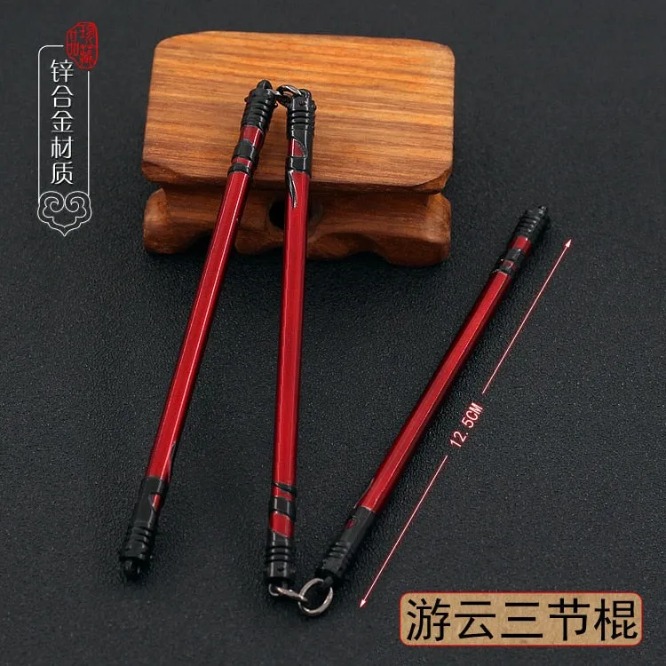 37.5CM Anime Peripherals Cold Weapons Models Three-section Stick Zinc Alloy Material Replica Miniature Decoration Toys for Kids