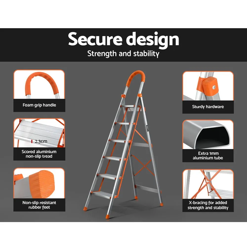 6-Step Multi-Purpose Folding Aluminum Ladder with Non-Slip Platform (Light Weight)