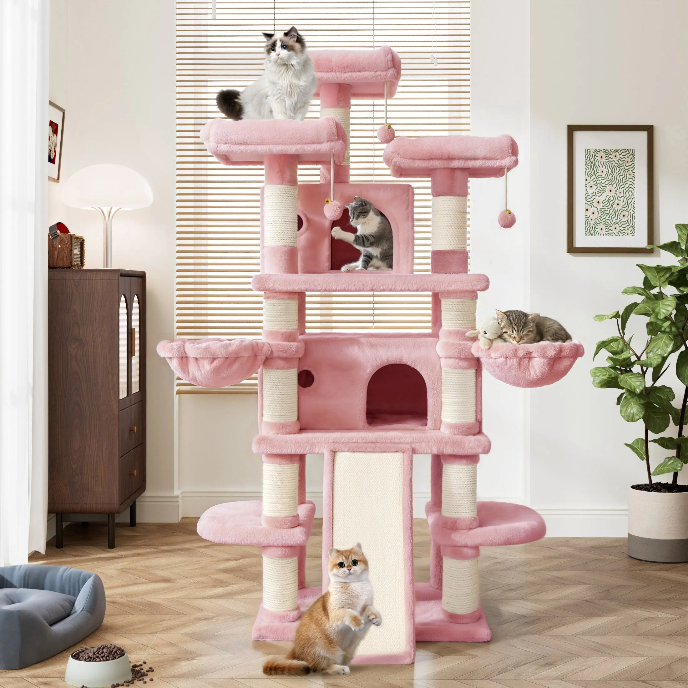68 Inches Multi-Level Large Cat Tree for Large Cats/Sisal Scratching Posts and Hammocks