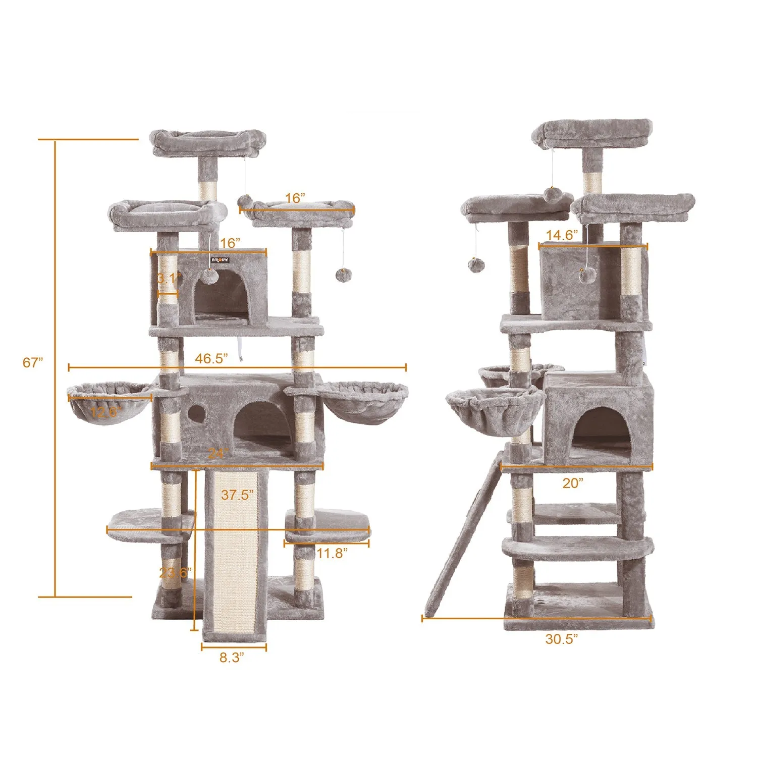 68 Inches Multi-Level Large Cat Tree for Large Cats/Sisal Scratching Posts and Hammocks