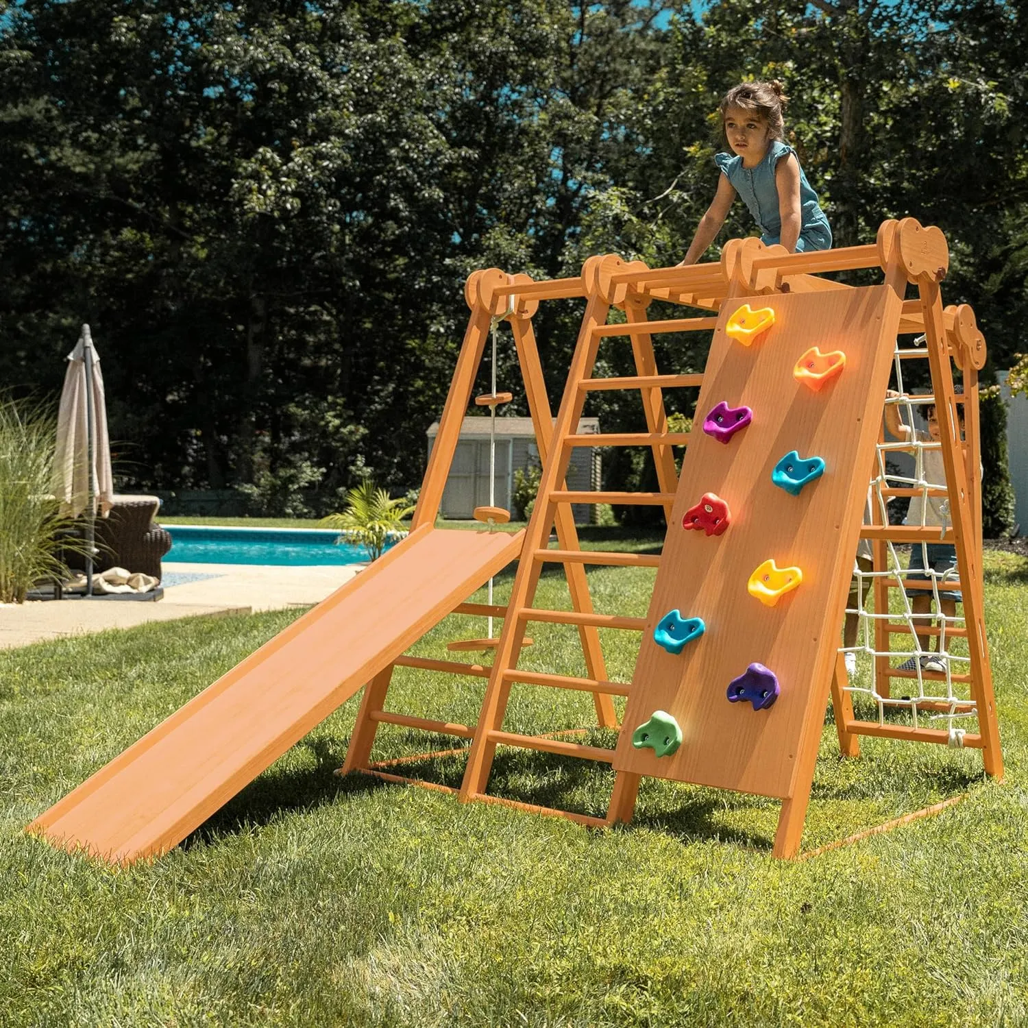 8-in-1 Indoor Playset - Slide, Climbing Wall, Monkey Bars & Swing