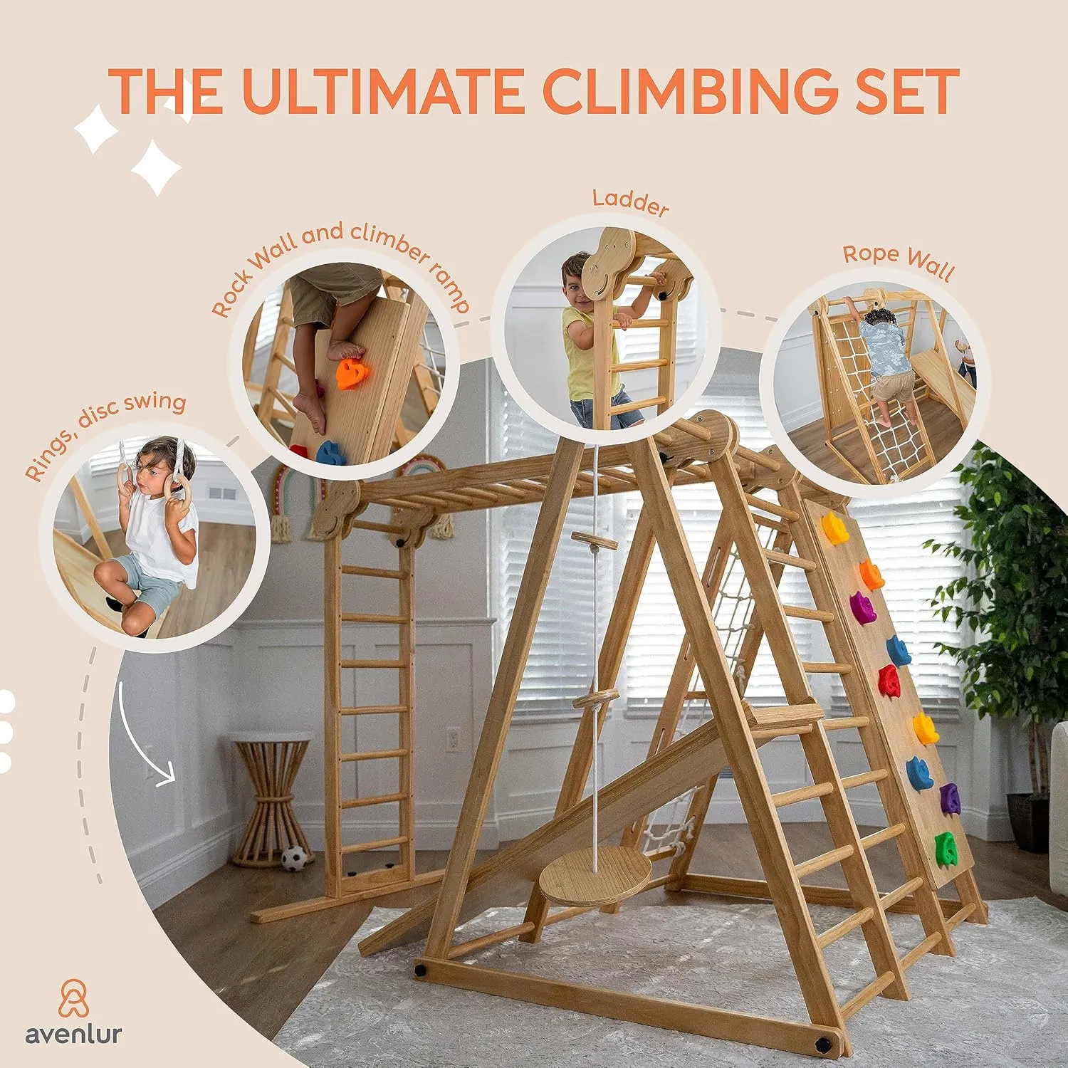 8-in-1 Indoor Playset - Slide, Climbing Wall, Monkey Bars & Swing