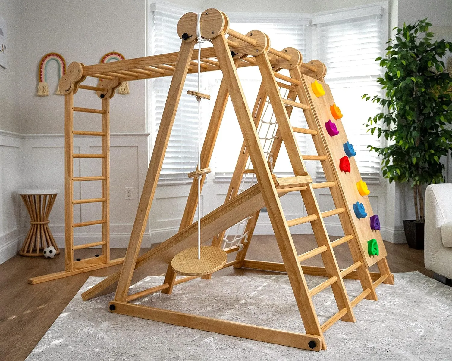8-in-1 Indoor Playset - Slide, Climbing Wall, Monkey Bars & Swing