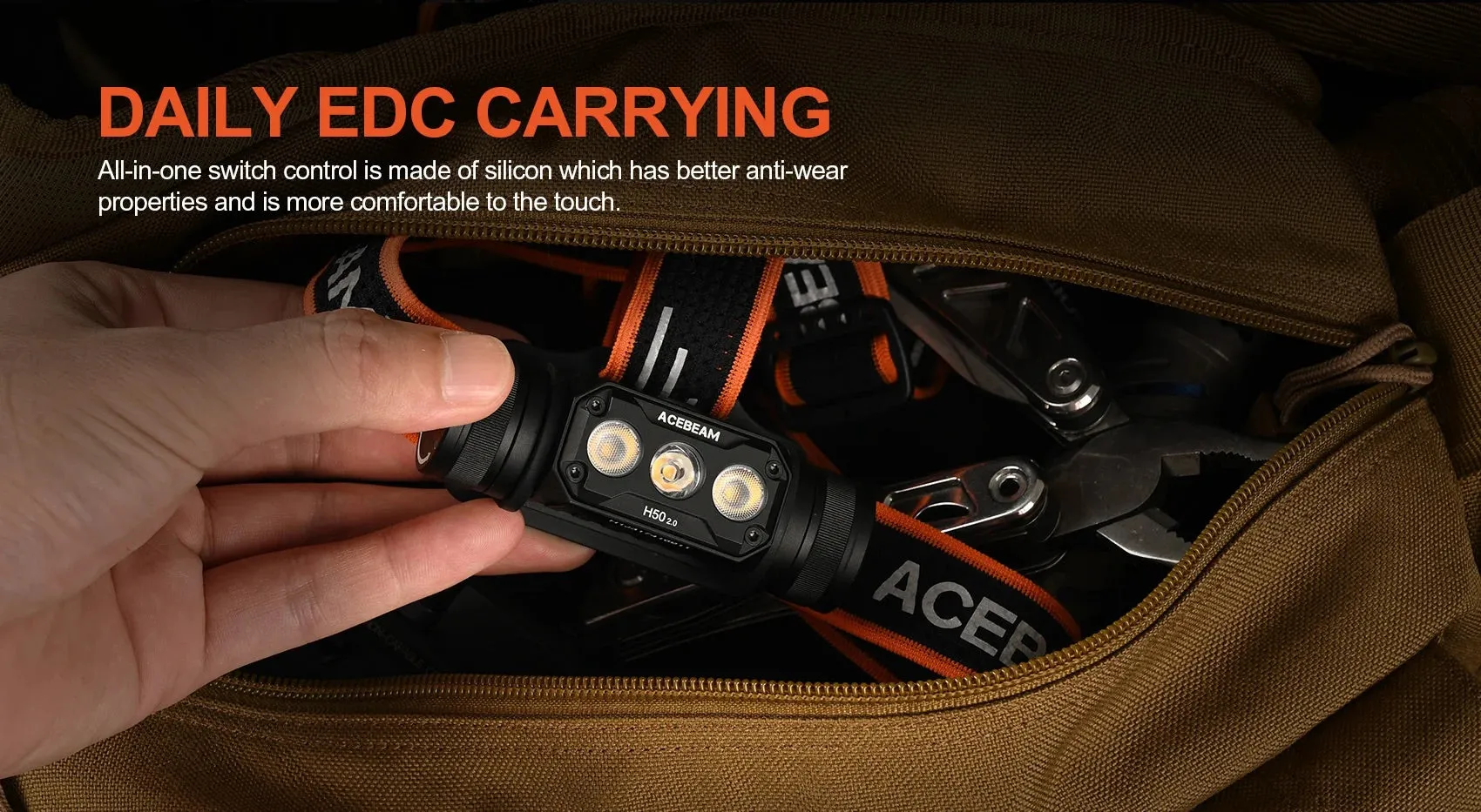 Acebeam H50 2.0 2000 Lumen Headlamp 3 x SST20 5000K Neutral White LEDs