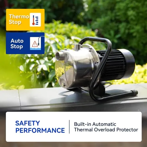 Acquaer 1 HP Portable Shallow Well Pump Garden Pump, Stainless Steel, 998 GPH, 115V Sprinkler Pump Water Transfer Draining Irrigation Pump for Water Removal/Lawn Garden