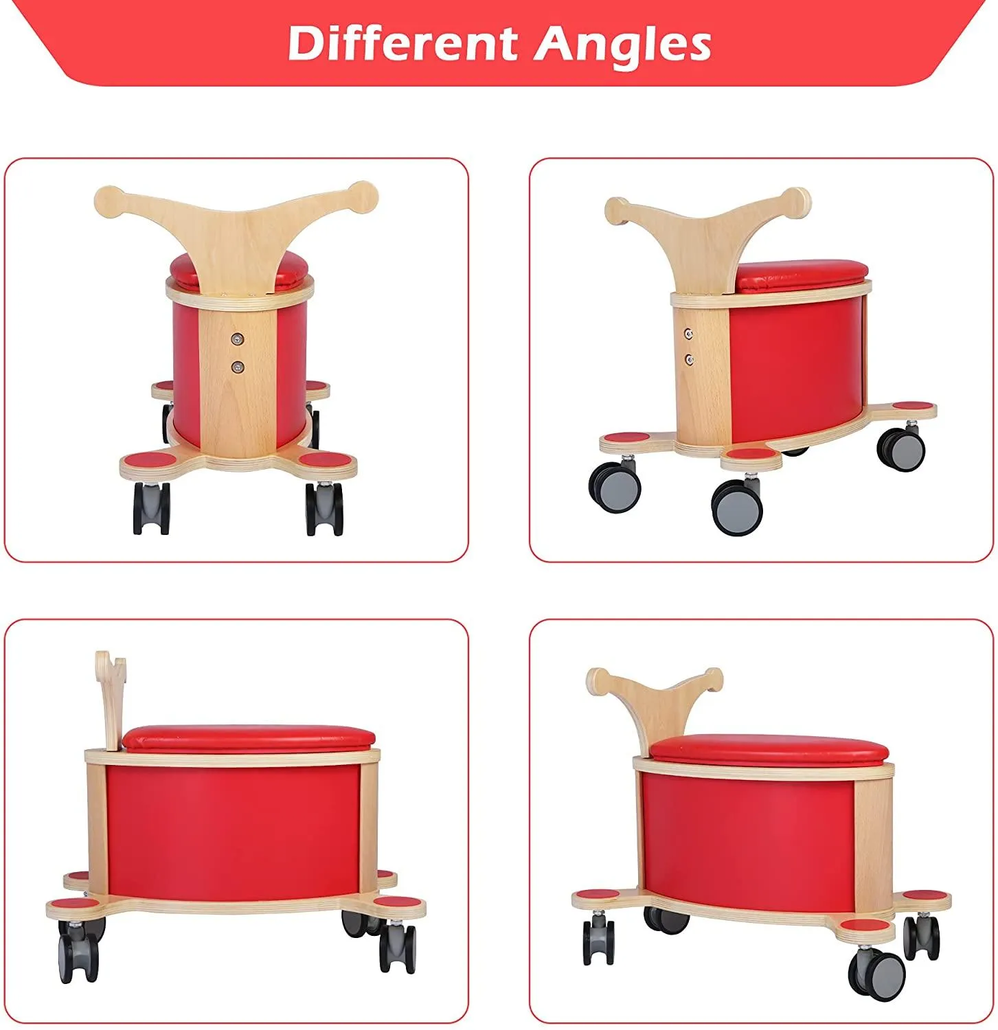Baby Wooden Balance Toddler Bike with 4 Wheels & Storage Space