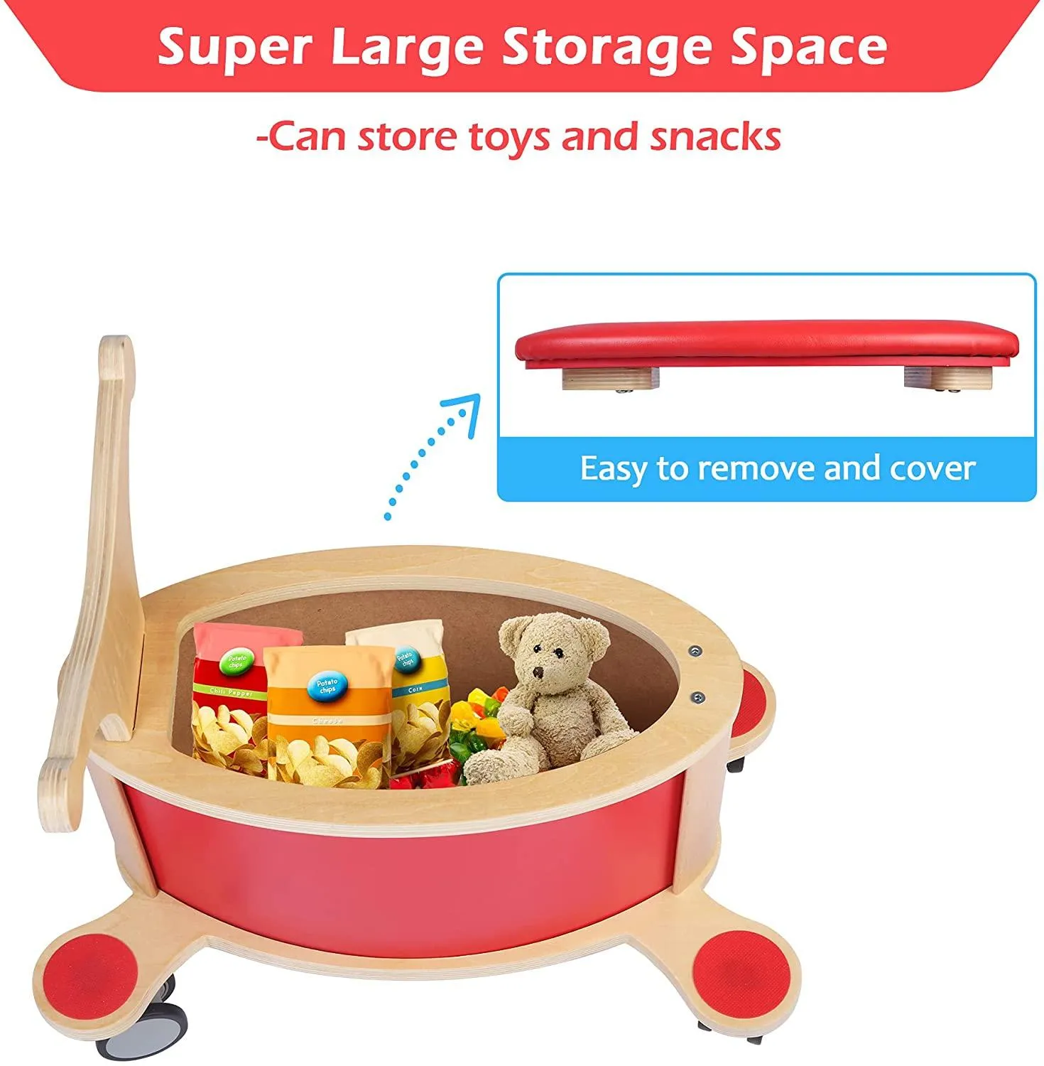 Baby Wooden Balance Toddler Bike with 4 Wheels & Storage Space