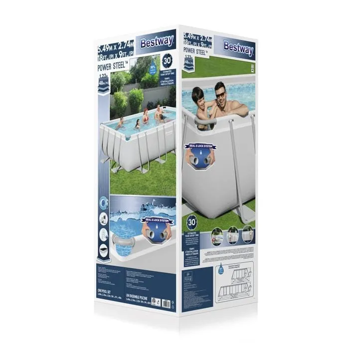 BESTWAY Power Steel 18ft X 9ft X 48in Rectangular Pool Set: Above Ground Pool is easy to set up and built to last - 56468