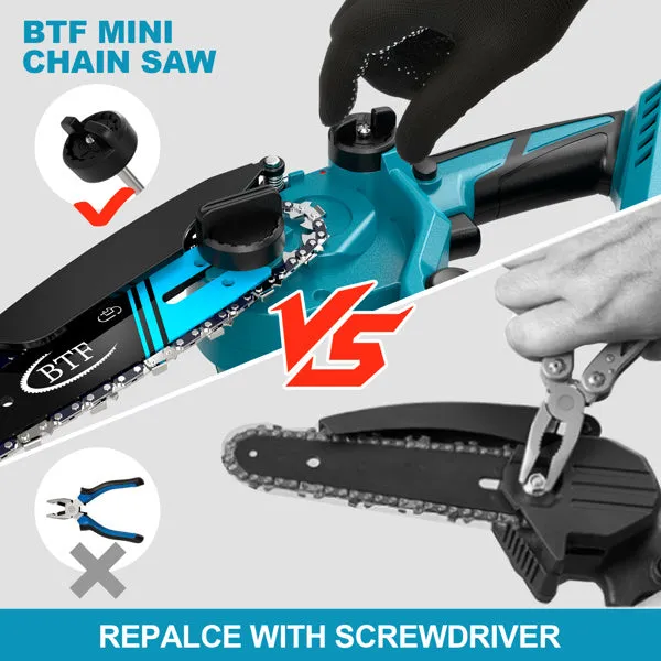 BTF Mini Chainsaw Set – Cordless, Battery Powered with 2 Chains & Accessories