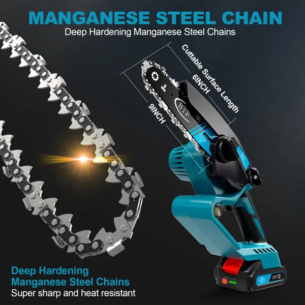 BTF Mini Chainsaw Set – Cordless, Battery Powered with 2 Chains & Accessories