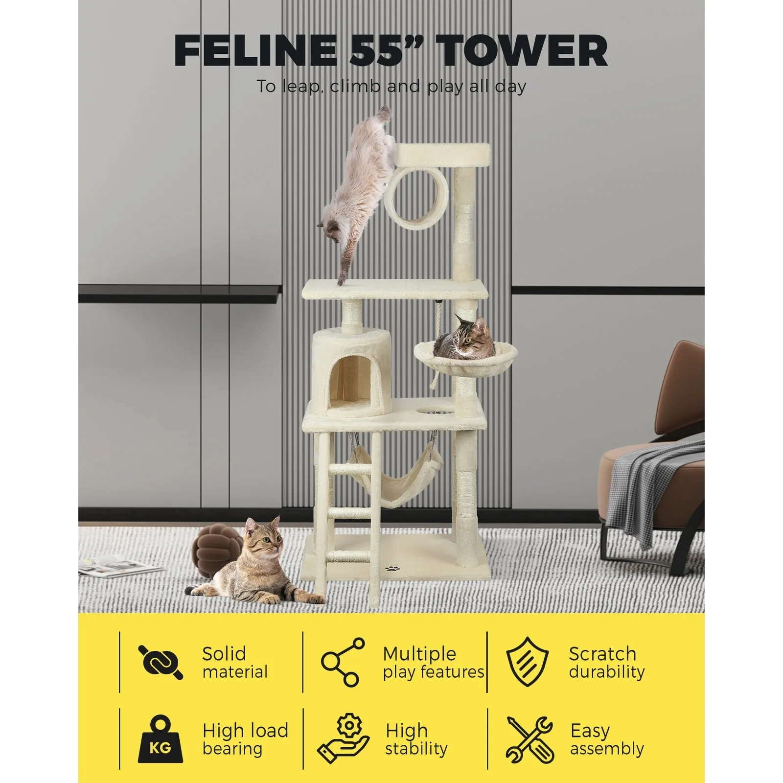 Cat Trees Scratching Post Scratcher Tower Condo House Furniture Kitty Bed 140cm