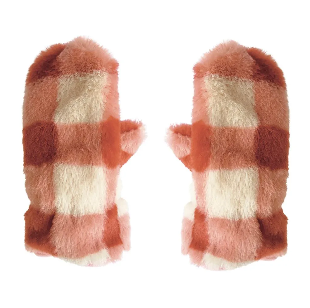 CORAL CHECKED MITTENS