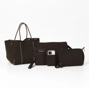 ESPRESSO SET: EVERYDAY TOTE   OVERSIZED WRISTLET POUCH   ESSENTIAL POUCH   PASSPORT WALLET   PHONE BAG