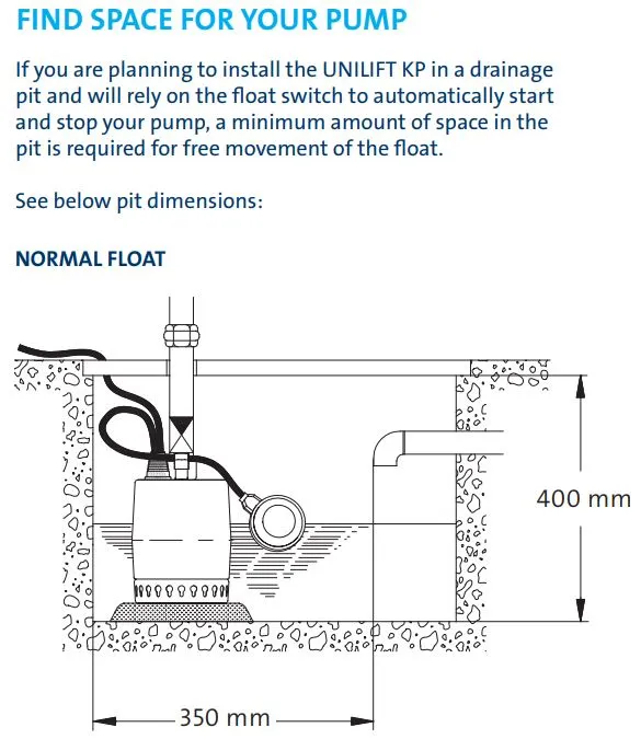 Grundfos Unilift KP350-A1 0.35kW Submersible Drainage Pump with Float Switch (Max 230LPM/90kPa)