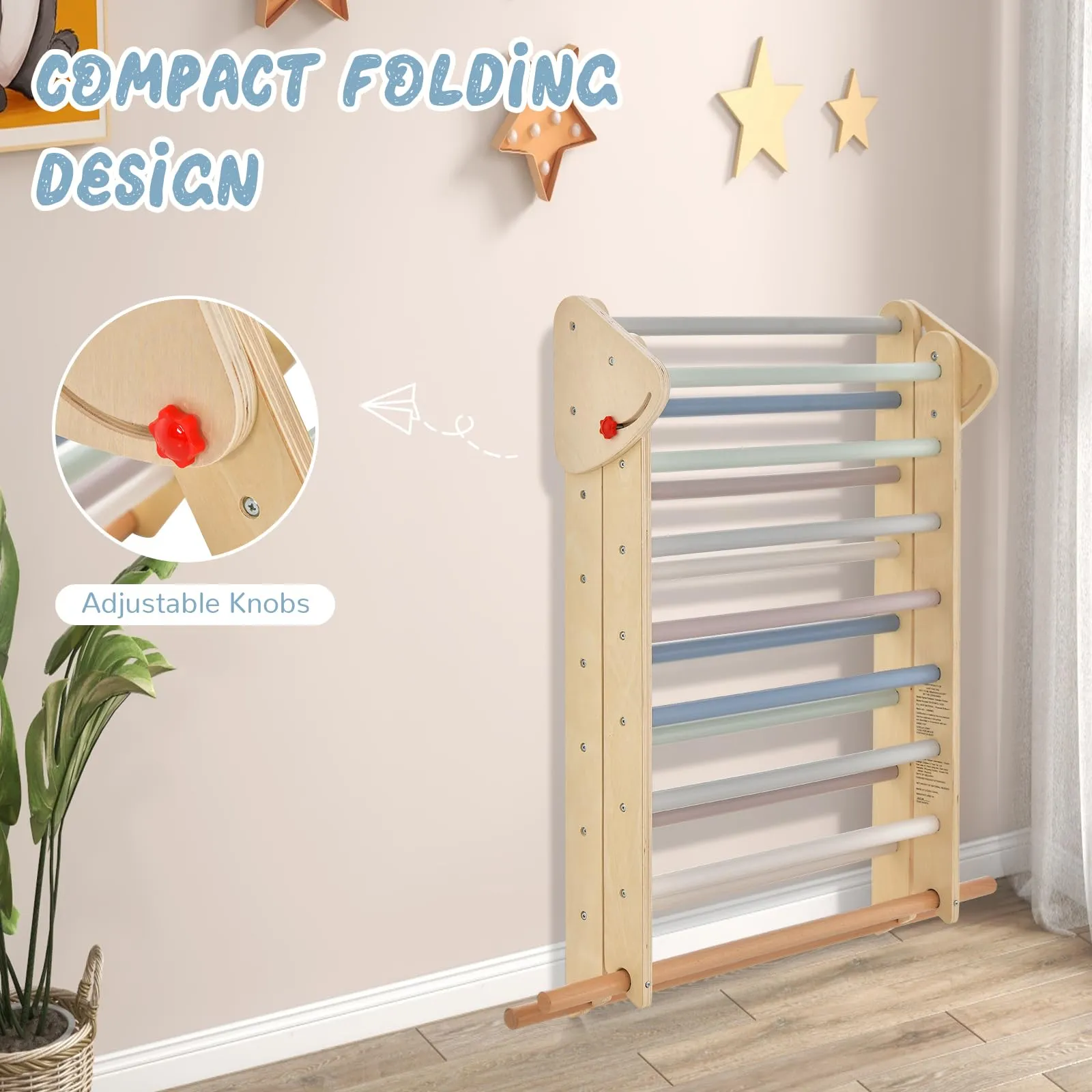 INFANS Climbing Toys for Toddlers, 3 in 1 Foldable Kids Wood Montessori Pikler Climber Ladder with Ramp, Slide