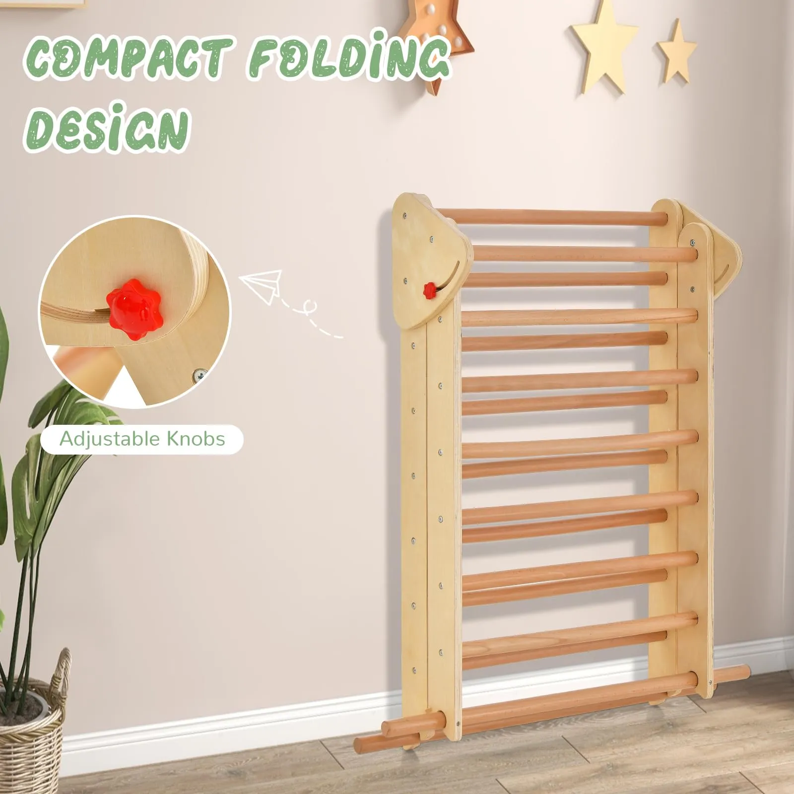 INFANS Climbing Toys for Toddlers, 3 in 1 Foldable Kids Wood Montessori Pikler Climber Ladder with Ramp, Slide