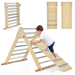 INFANS Climbing Toys for Toddlers, 3 in 1 Foldable Kids Wood Montessori Pikler Climber Ladder with Ramp, Slide