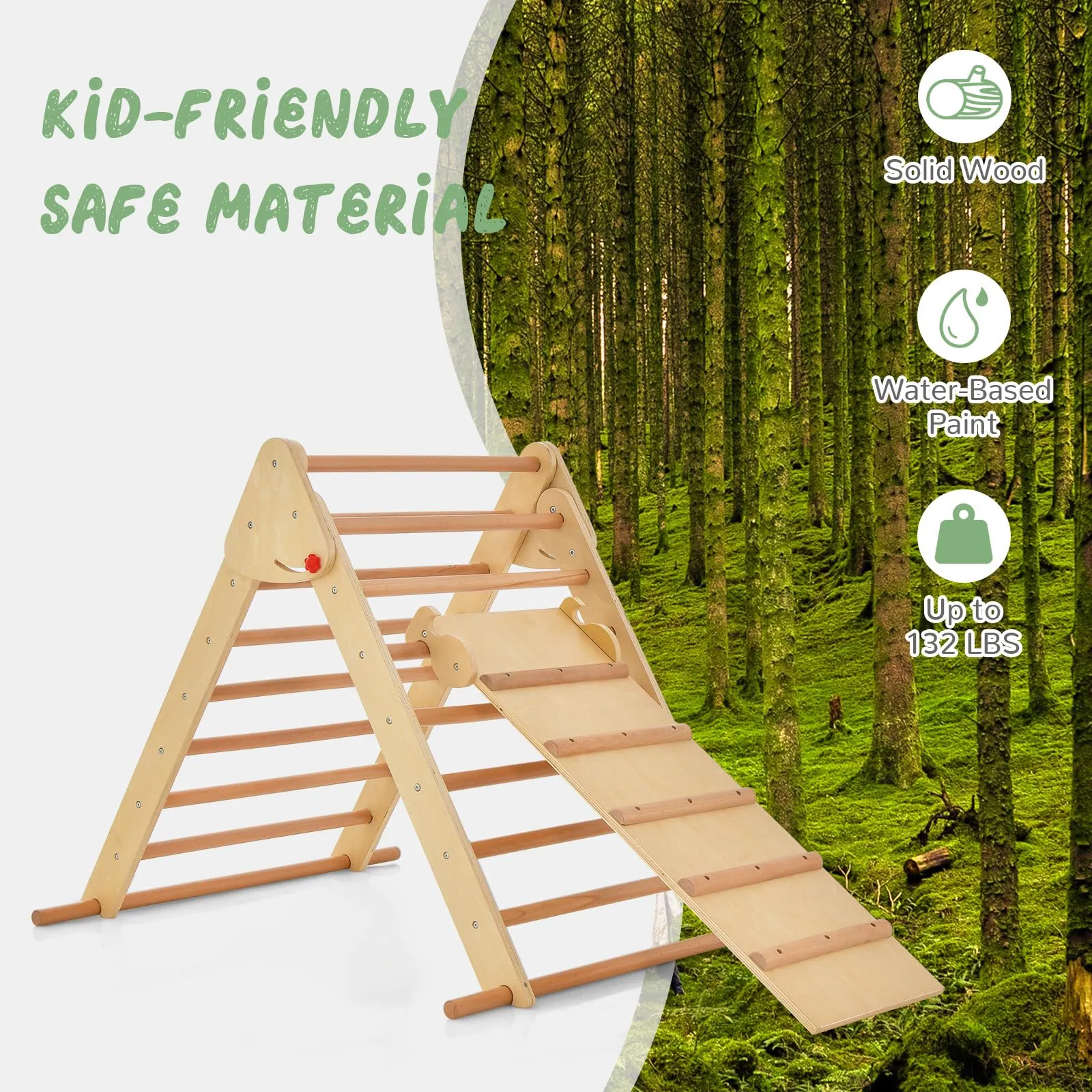 INFANS Climbing Toys for Toddlers, 3 in 1 Foldable Kids Wood Montessori Pikler Climber Ladder with Ramp, Slide