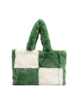Large & Small Plush Fluffy checkerboard Tote Bags