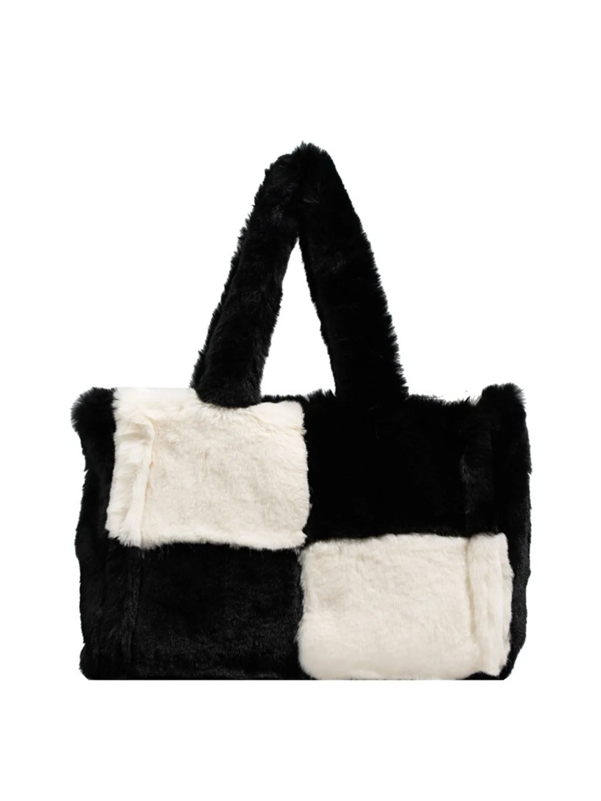 Large & Small Plush Fluffy checkerboard Tote Bags