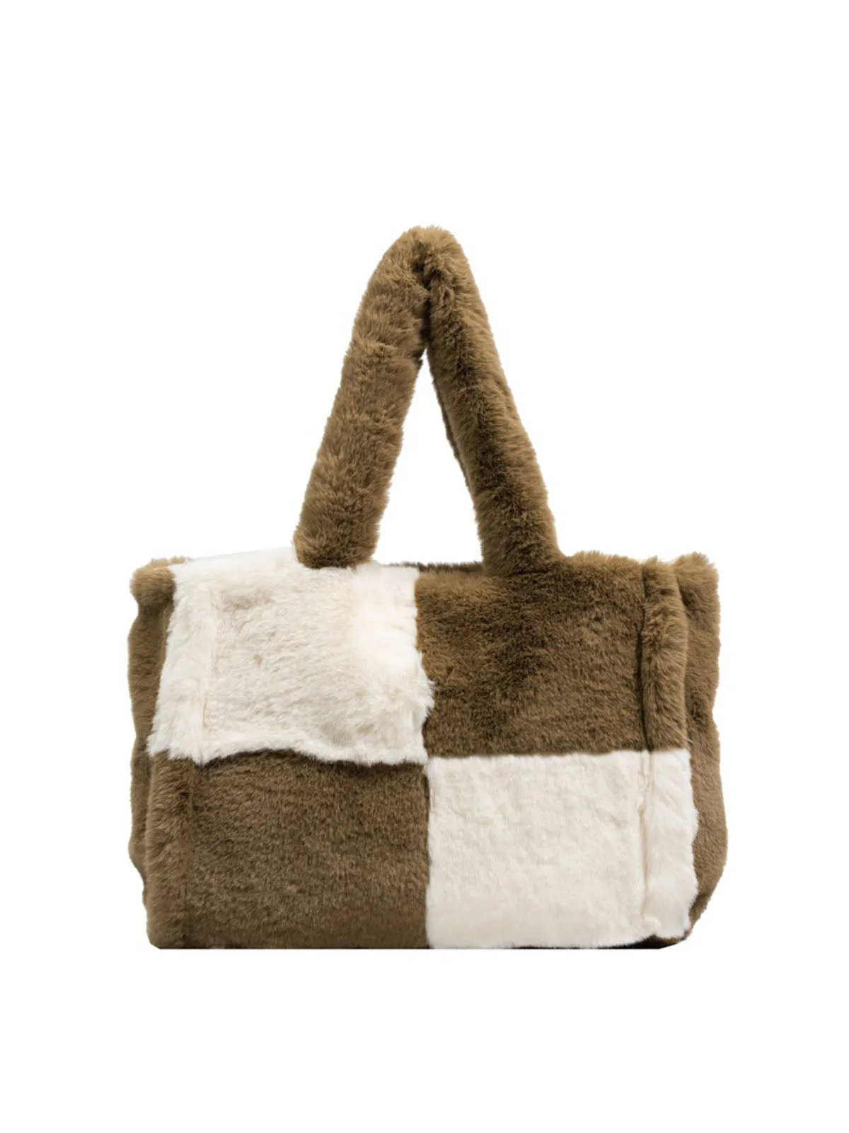 Large & Small Plush Fluffy checkerboard Tote Bags