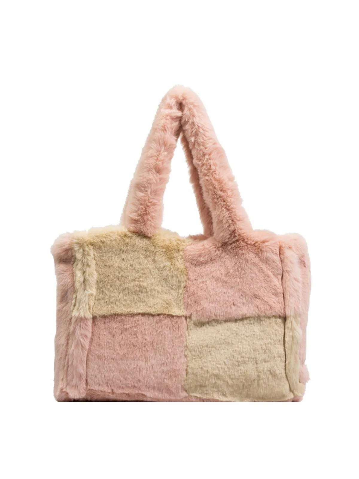 Large & Small Plush Fluffy checkerboard Tote Bags