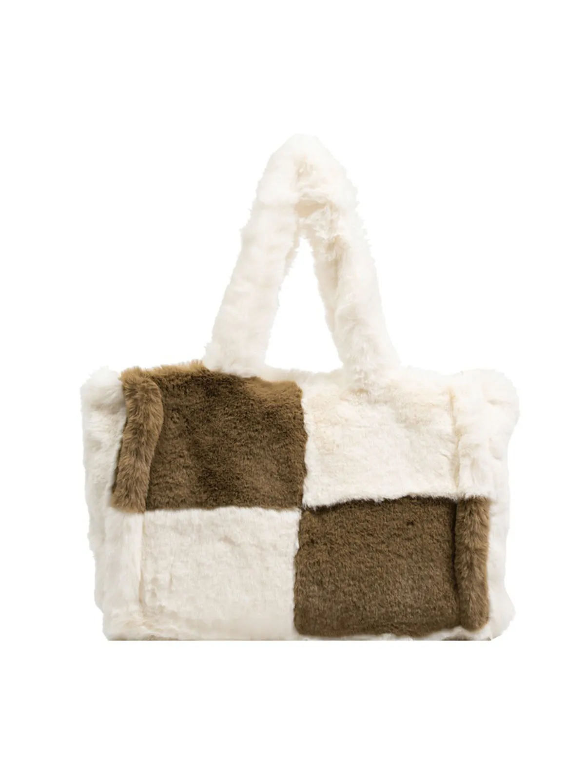 Large & Small Plush Fluffy checkerboard Tote Bags