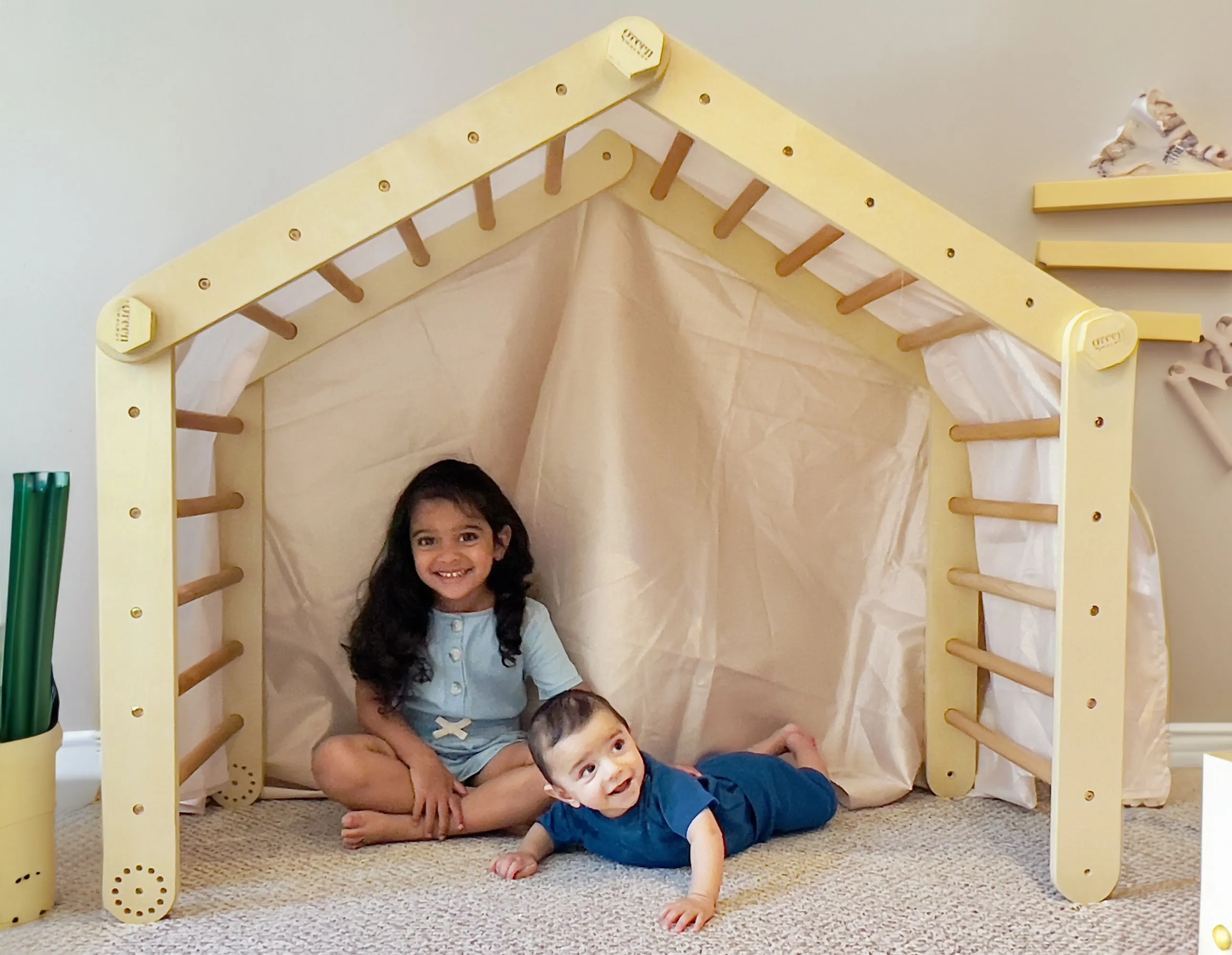 Large Convertible Wooden Pikler Triangle Gym With Slide & Ramp | Multifold Climbing Gym