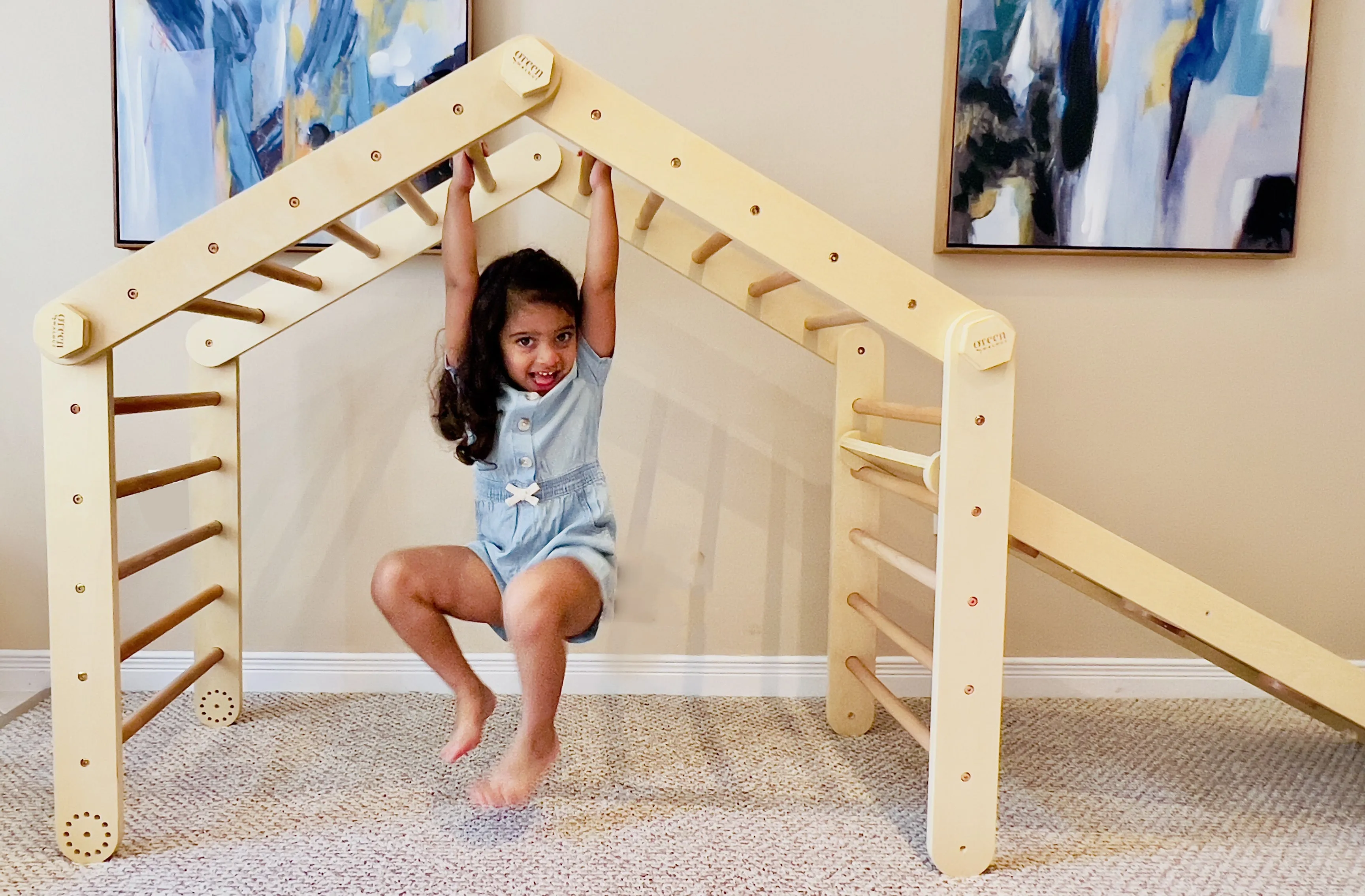Large Convertible Wooden Pikler Triangle Gym With Slide & Ramp | Multifold Climbing Gym