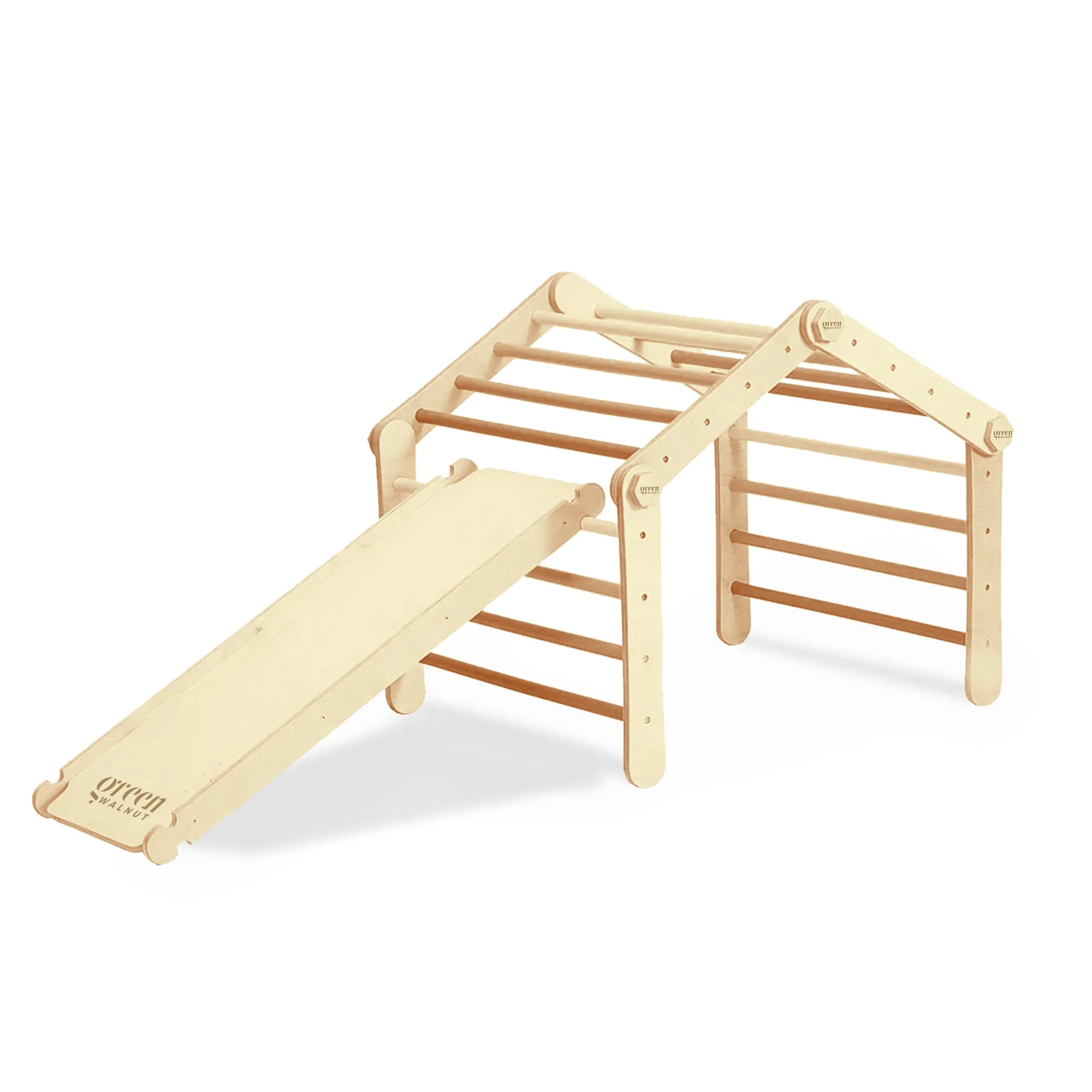 Large Convertible Wooden Pikler Triangle Gym With Slide & Ramp | Multifold Climbing Gym