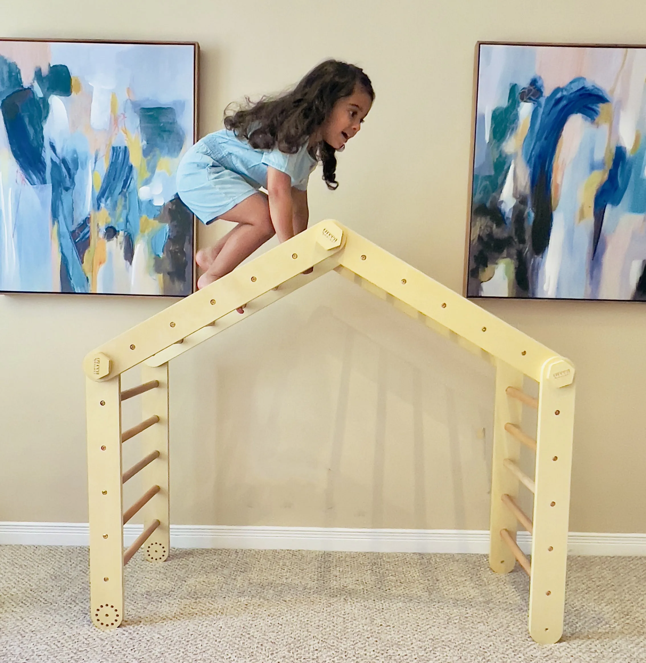 Large Convertible Wooden Pikler Triangle Gym With Slide & Ramp | Multifold Climbing Gym