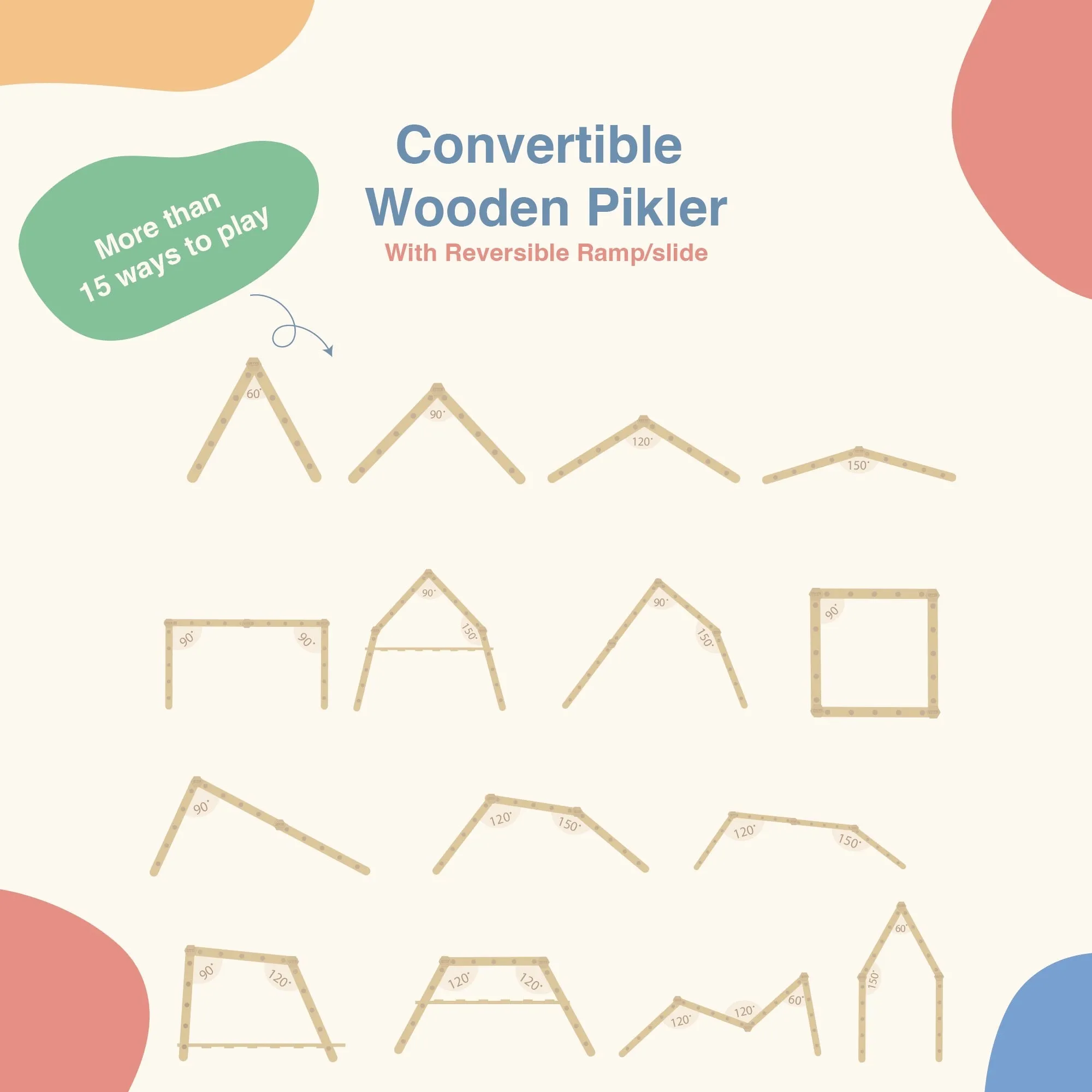 Large Convertible Wooden Pikler Triangle Gym With Slide & Ramp | Multifold Climbing Gym