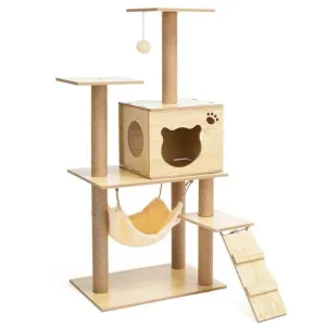 Multi-Level Wooden Cat Tree with Hammock (120cm/135cm)