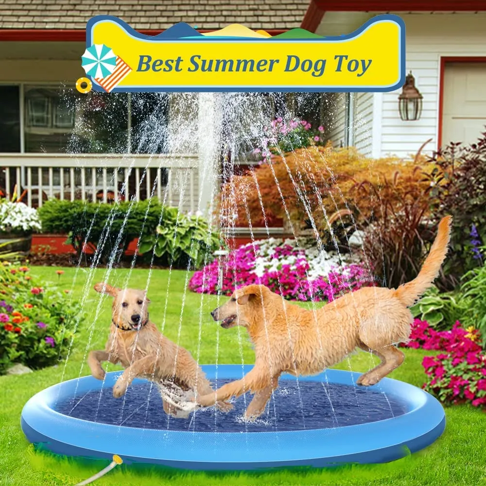 New Raxurt 67 inch Round Anti-Slip Dog Pool Splash Pad for Dogs 0.65mm Thickened Durable Hard Plastic Shell Portable Foldable when not in use!