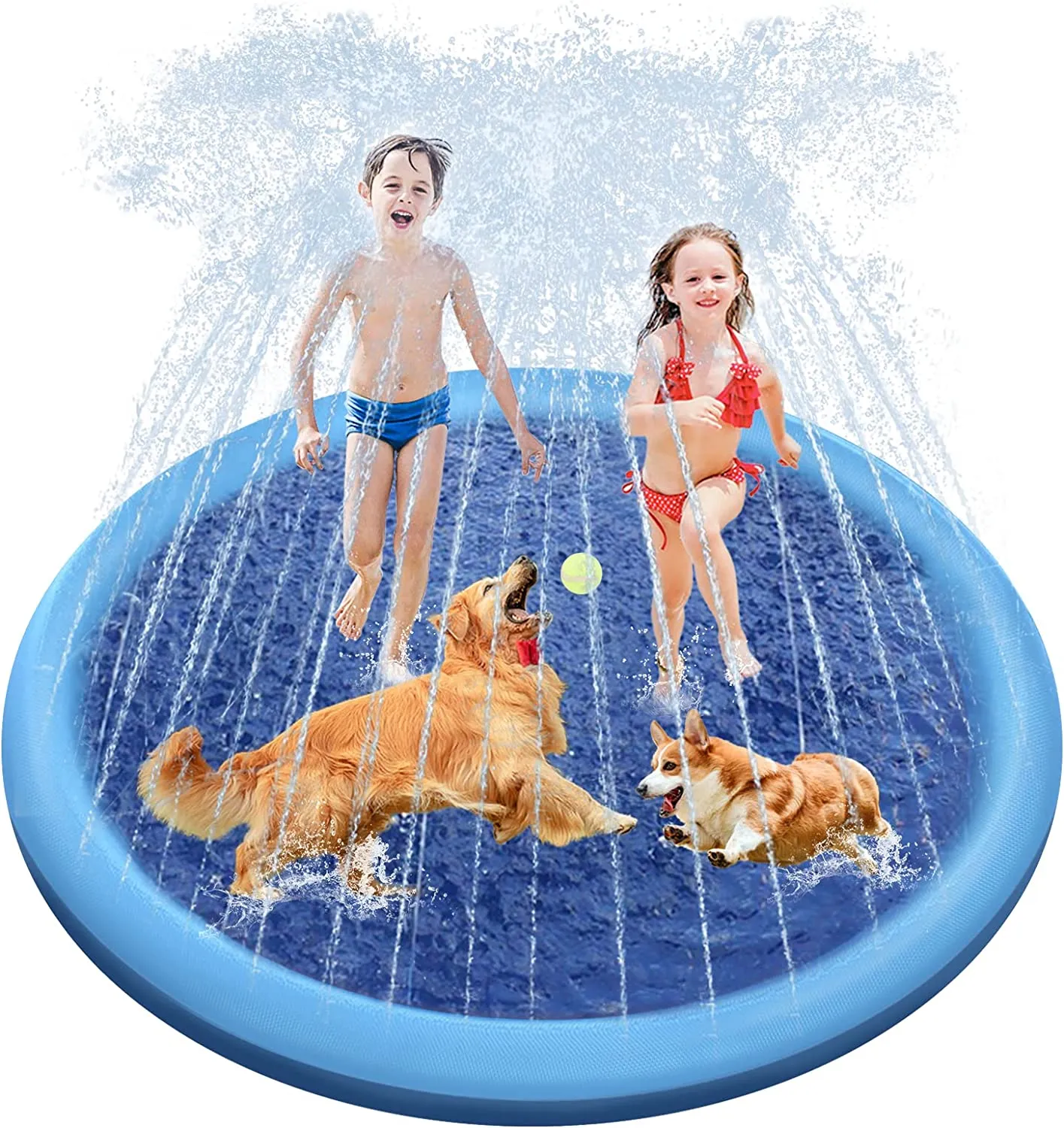 New Raxurt 67 inch Round Anti-Slip Dog Pool Splash Pad for Dogs 0.65mm Thickened Durable Hard Plastic Shell Portable Foldable when not in use!
