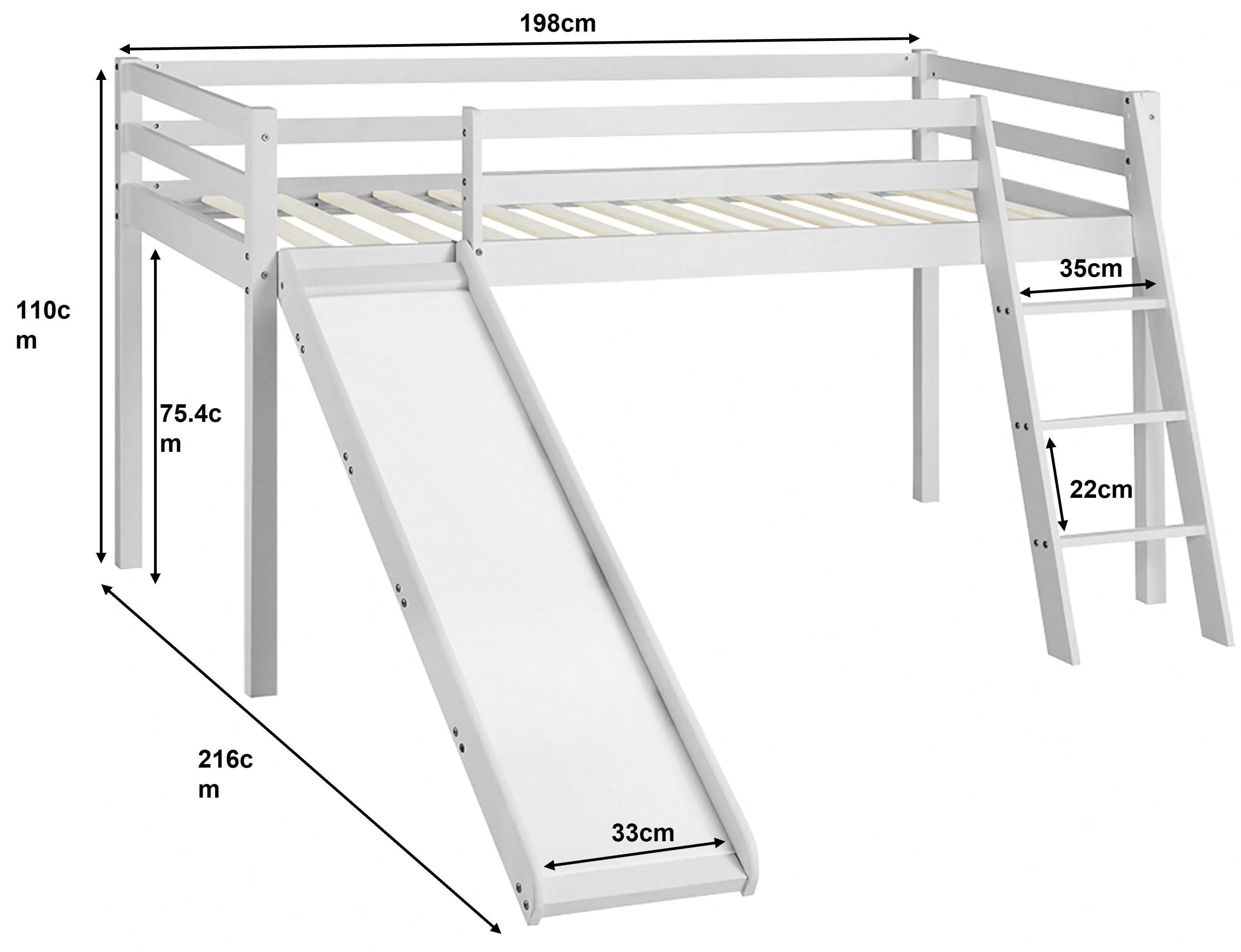Newark Wooden Mid-sleeper Bunk Bed with Slide, Grey