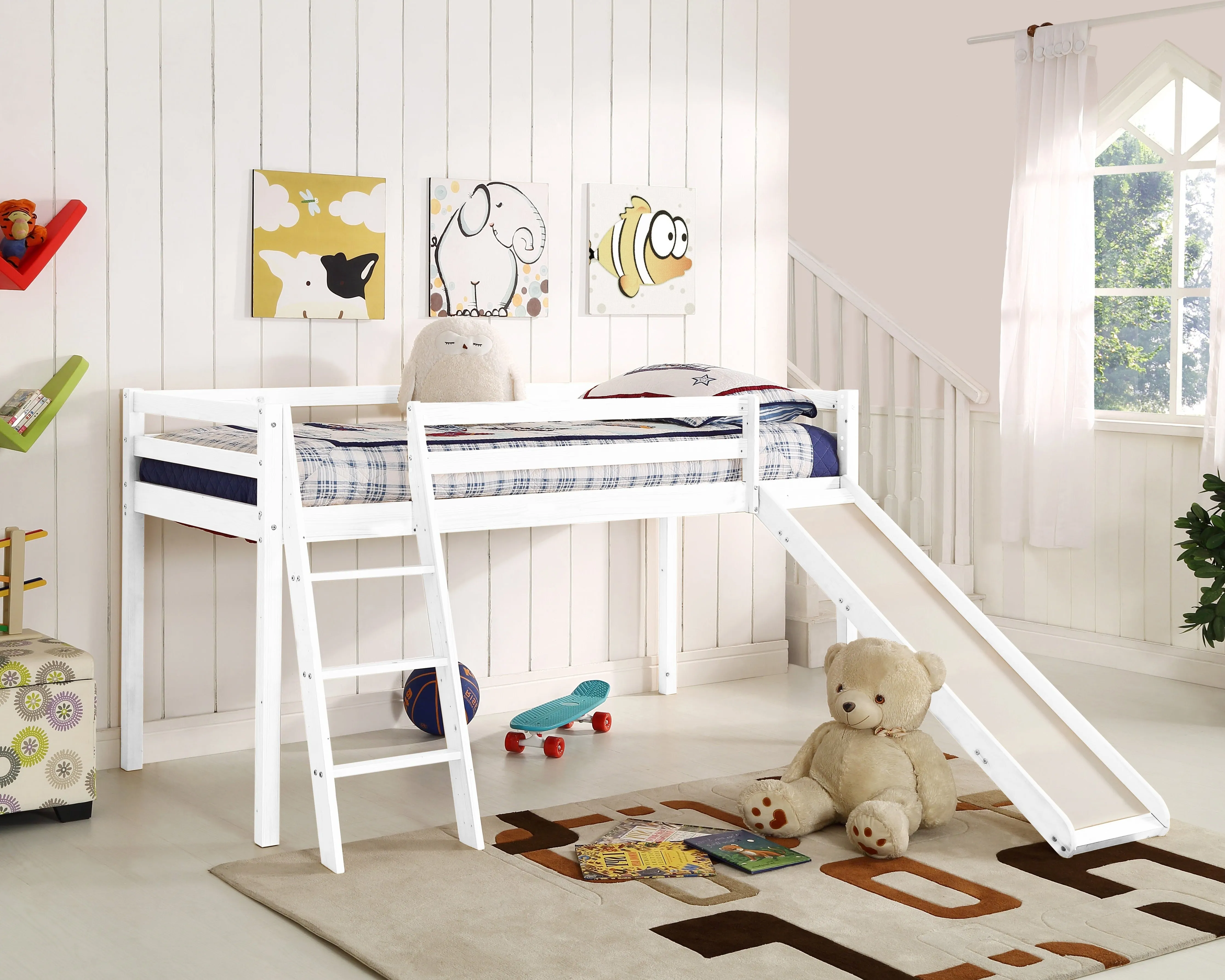 Newark Wooden Mid-sleeper Bunk Bed with Slide, White