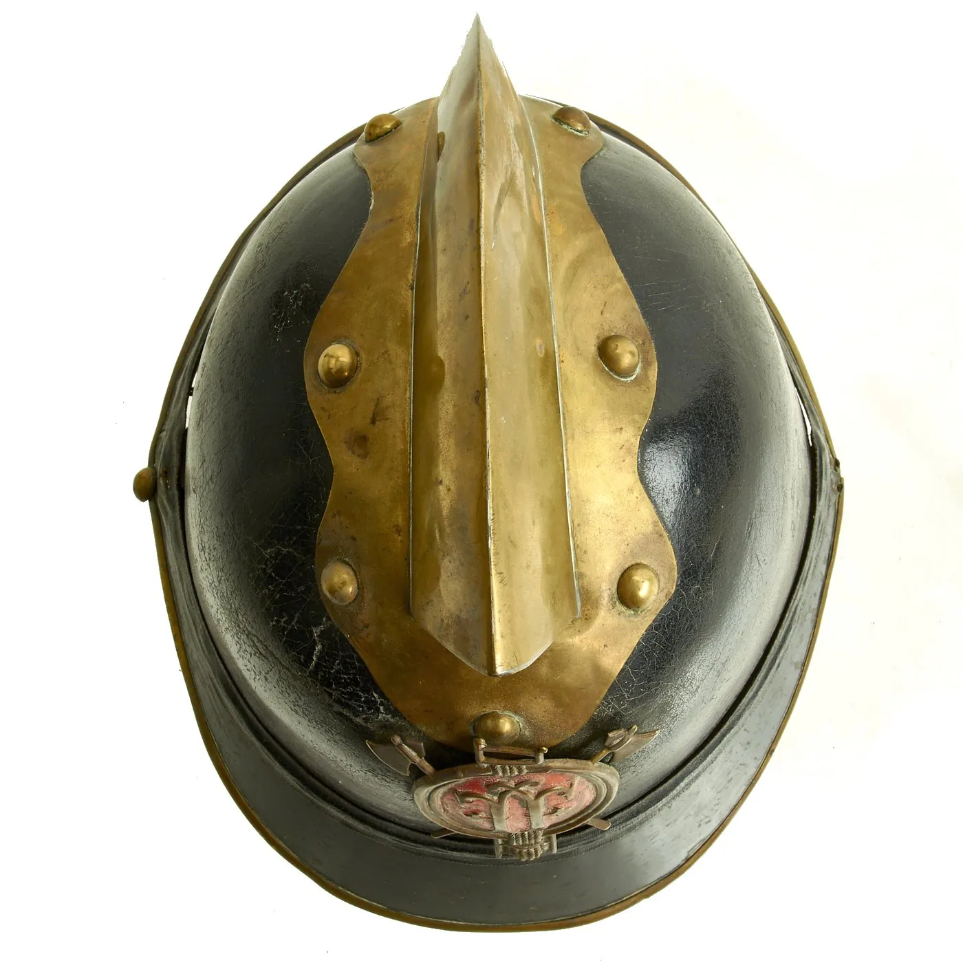 Original German WWI Leather & Steel Fire Brigade Helmet