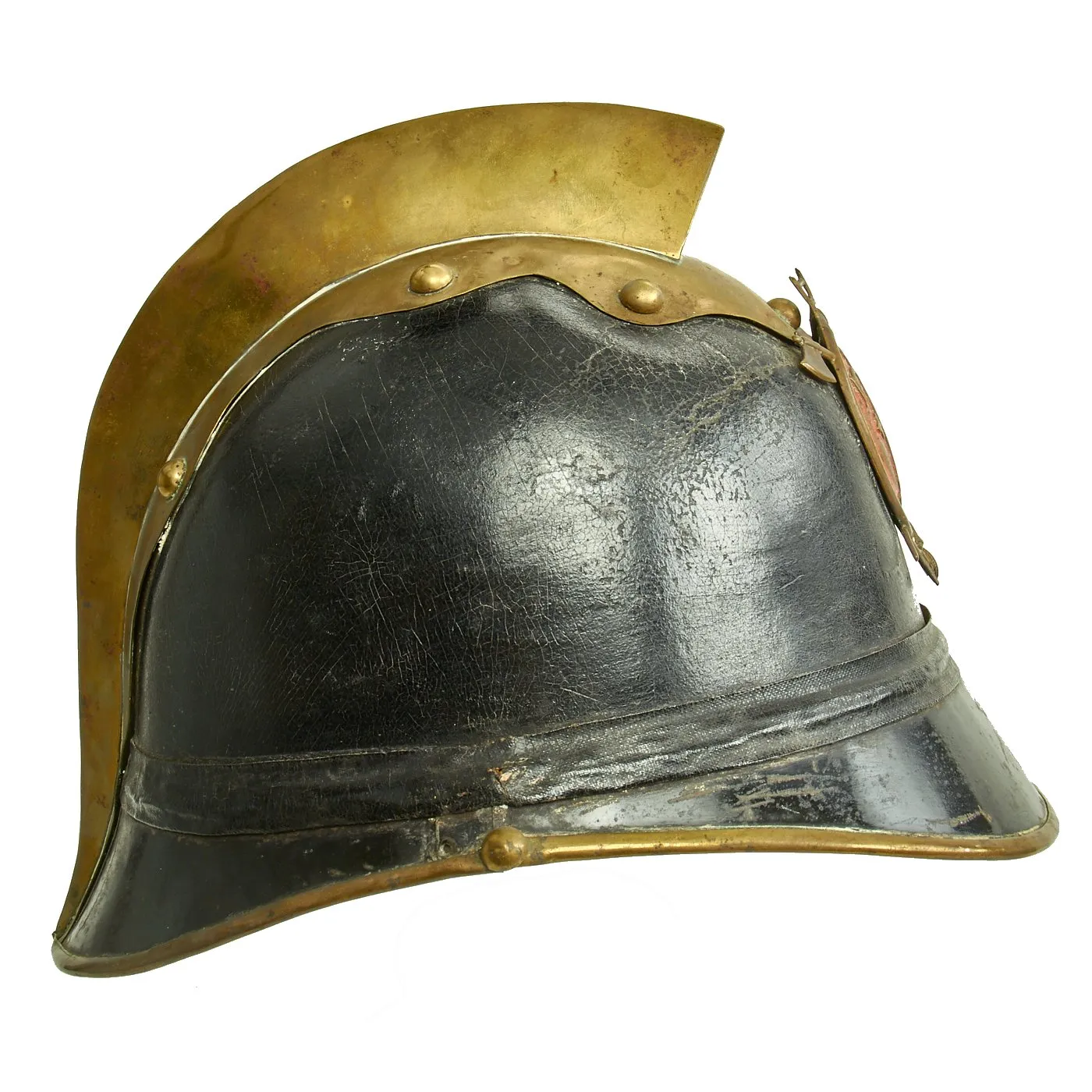 Original German WWI Leather & Steel Fire Brigade Helmet